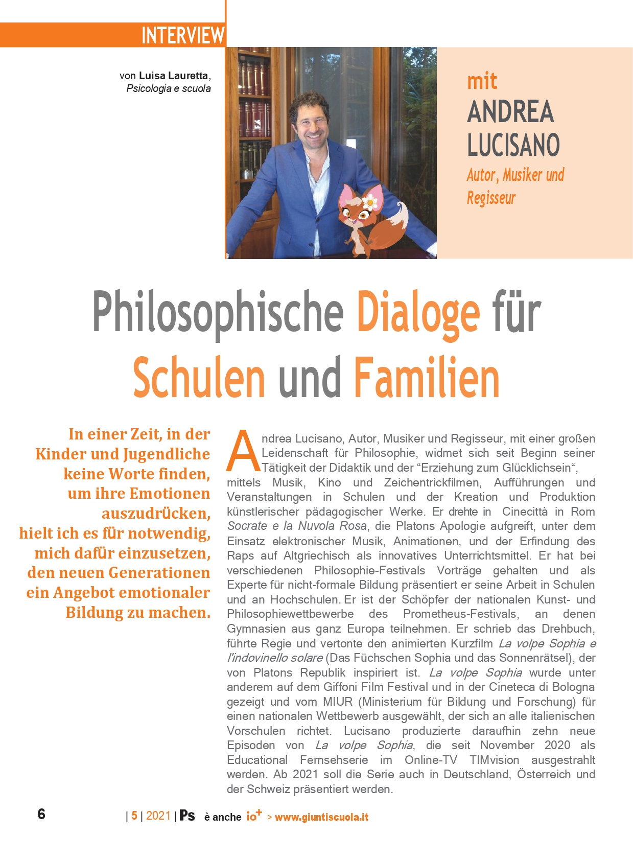 INTERVIEW GIUNTI Andrea Lucisano Autor des Füchschens Sophia page 01 sito