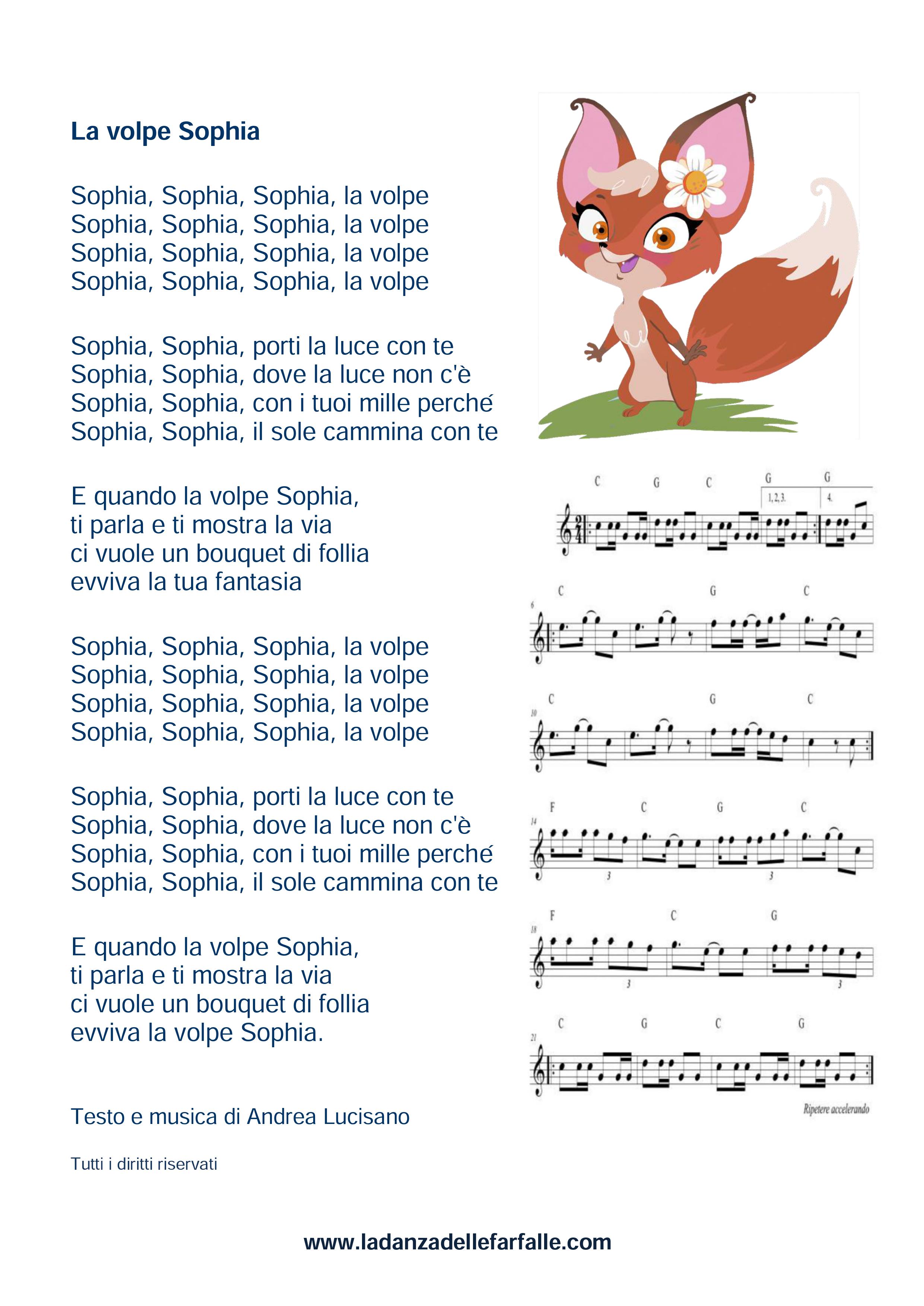 La volpe Sophia di Andrea Lucisano testo canzone con spartito
