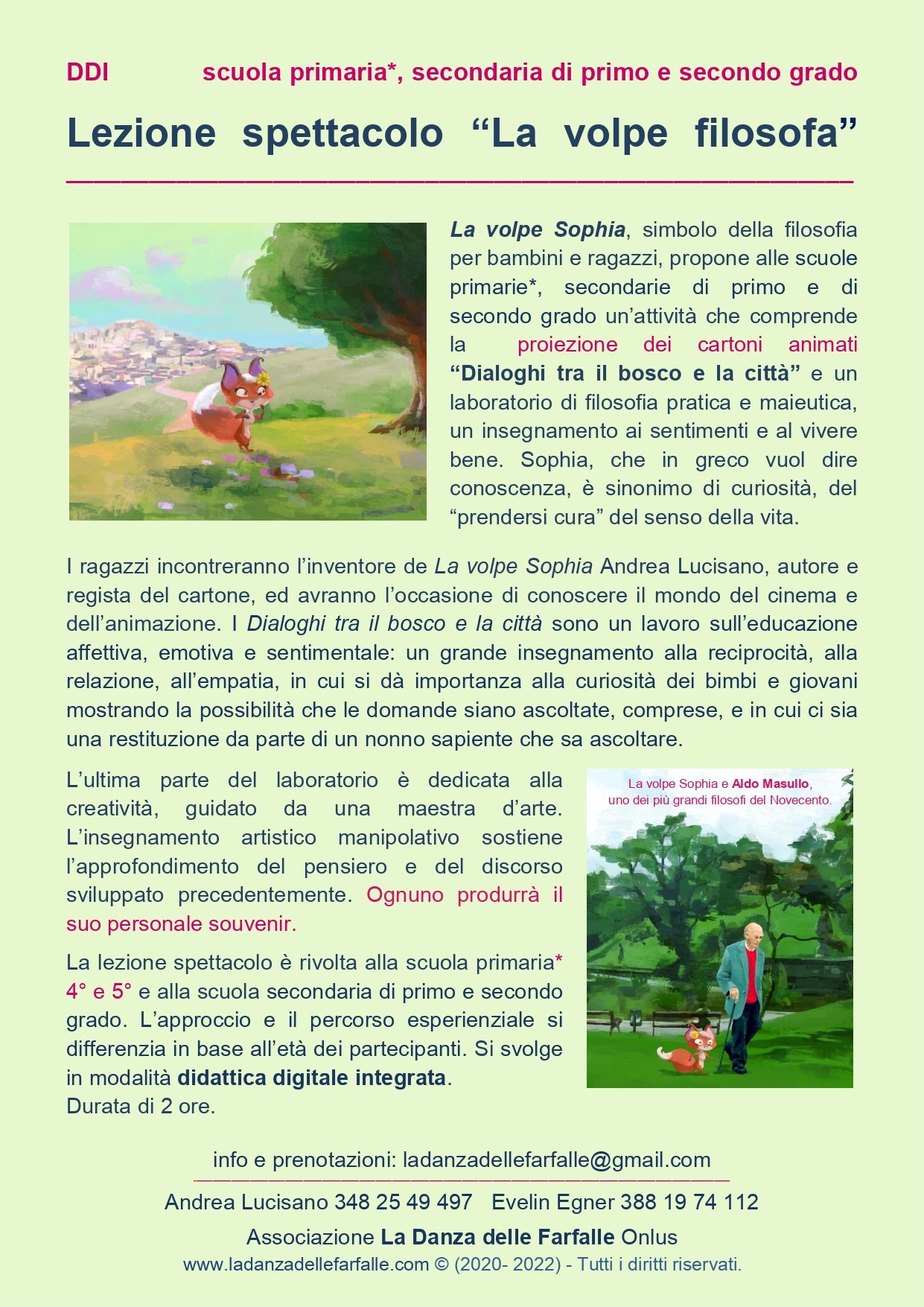 La volpe Sophia presentazione lezione spettacolo Dialoghi tra il bosco e la citta DDI 2021 22 sito