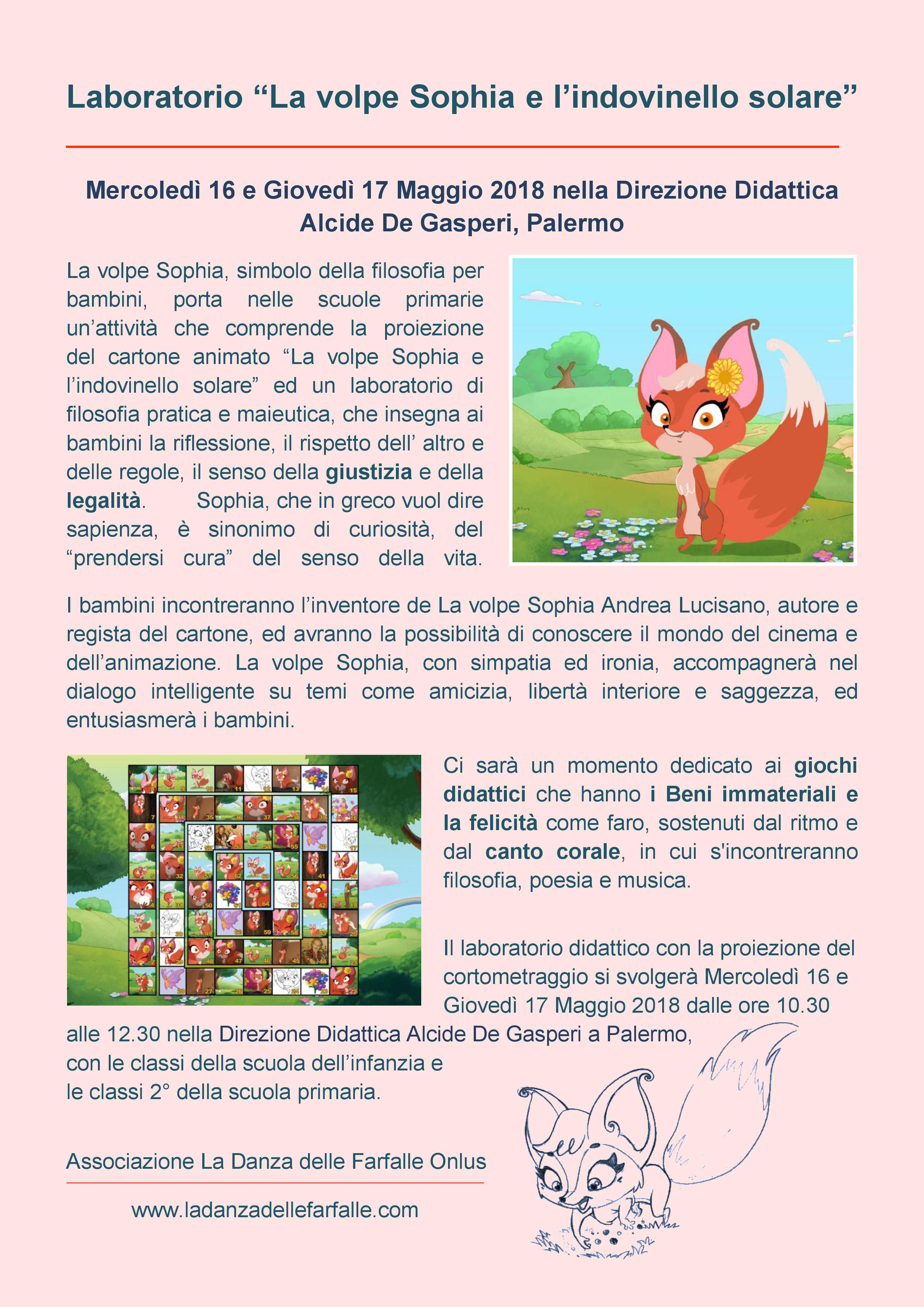 La volpe Sophia proiezione e laboratorio nella scuola primaria Direzione Didattica Alcide De Gasperi Palermo Maggio 2018
